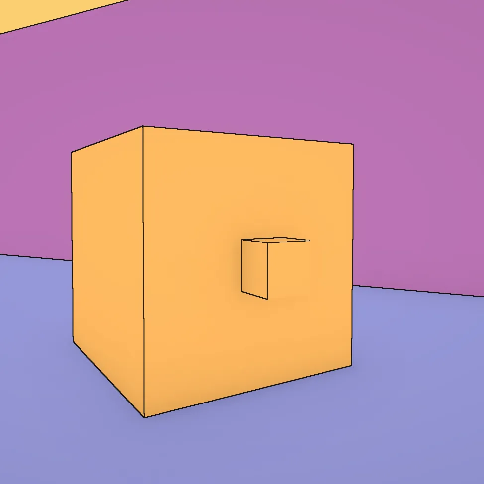 Scene with small shelf brackets showing incomplete outlines on thin geometry